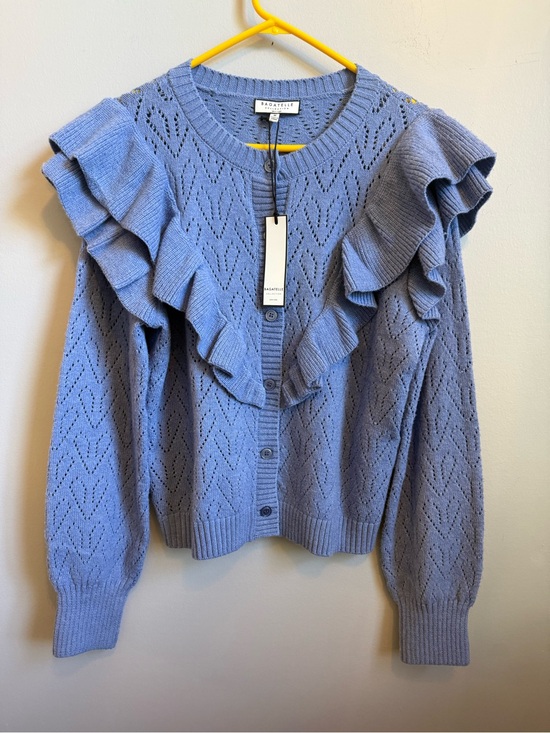 bagatelle Sweaters - bagatelle Lavender Blue Ruffle Pointelle Cardigan